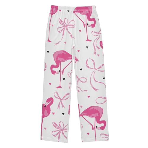Flamingo Bow Boys Pants Boys Athletic Pants Long Pant for Boy with Pockets Wide-Leg Size 6-14Y