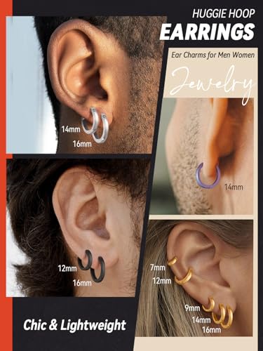 FaithHeart Stainless Steel Black/Silver/Gold Hoop Earrings for Men - Hypoallergenic Small Huggie Hoop Earrings Lightweight Sleeper Earrings Waterproof Cartilage Piercing Jewelry Gift 7-16mm3