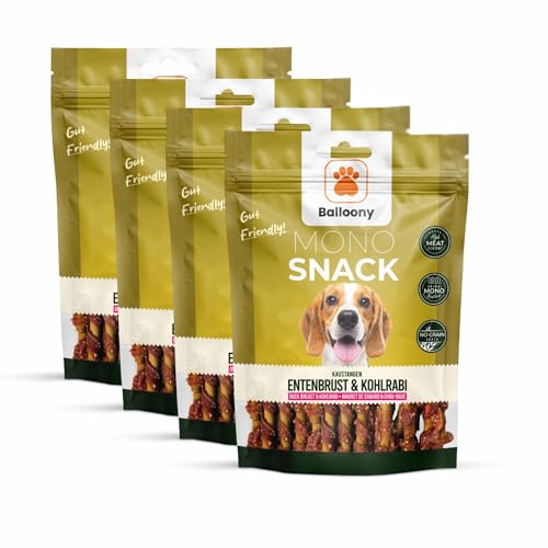 Balloony.pet Monosnack Kaustangen Entenbrust & Kohlrabi – Natürliche hundeleckerli für empfindliche Hunde – Luftgetrocknete leckerlies für Hunde (4x150g)
