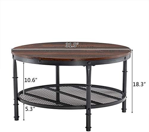 VINGLI Small Round Coffee Table, 31.5" Round Coffee Tables Living Room Round Farmhouse Coffee Table, Round Coffee Table with Storage Wooden Coffee Table Industrial Coffee Table, Dark Walnut