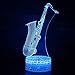 Produktbild 3D Illusion Lampe Musikinstrument Saxophon LED Nachtlicht,7-farbige Nachttischlampe mit USB-Fernbedienung für Schlafzimmerdekoration und Kindergeburtstagsgeschenk