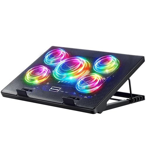 Image of Kootek Laptop Cooling Pad, Laptop Cooler with 5 Quiet Fans for 12 inch-17 inch Computer PC Notebook Gaming Laptop Fan, Height Adjustable Laptop Cooling Stand Laptop Accessories (Multi Colors)