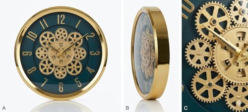 Image of Moving Gear Wall Clock, Round, Gold and Rose Gold Finish, Options (Green, Set of 1 Clock)