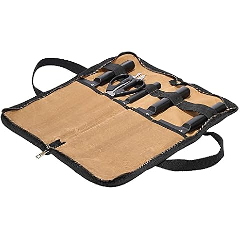 Kaaltisy Kitchen Knife Bag with 5 Pockets, Roll Bag, Knife Bag, Kitchen Knife, Knife Roll for Professionals, Waterproof and Waxed Canvas, Khaki Cover