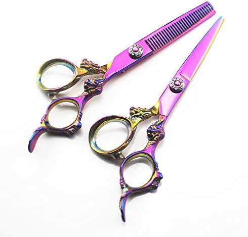 Hair Cutting Scissors 6 Inch Professional Japan 440c Rainbow Dragon Handle Cut Haircut Thinning Barber Shears Hairdresser Set(Set)