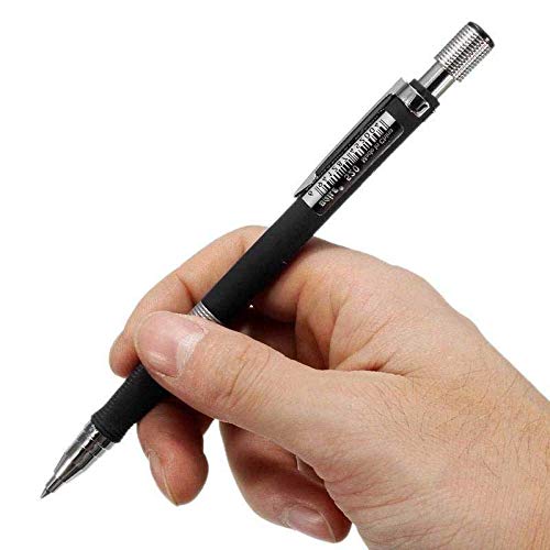 Lápices 2B Azul Negro Portaminas Bolígrafo Mecánico Lápiz de Dibujo Técnico Lápiz de Mina 2.0mm 2B Dibujo Boceto Examen Material de Repuesto (Plateado) (A)