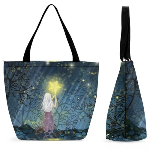 Sac à main pour femme étoiles grand sac de shopping et voyage noir branché