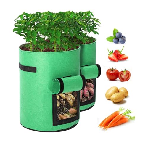Bluwhale 2PCS Potato Grow Bags, 10 Gallon Potato Growing Bags Potato Planting Bag with Window Flap and Handles for Potato, Tomato, Carrot (Green)