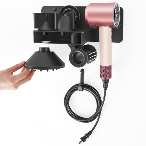 MidingChai Soporte para Secador Sin Perforación, Soporte Secador de Pelo Compatible con Dyson Supersonic Nural, Soporte Secador de Metal, Acomodar 5 Boquillas