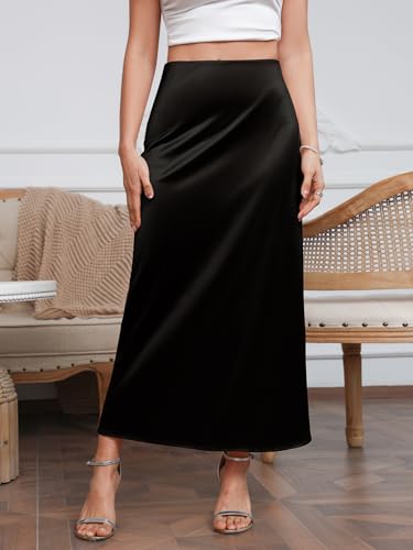 Satin Skirt High Waisted Maxi Skirts Silk A-Line Elegant Casual Work Cocktail Party Wedding Flowy Long Skirts3