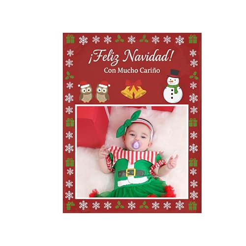ZPUBLI+ Manta Navideña Personalizada con Foto y Nombre. 8 Medidas Disponibles Familiares, Amigos o Pareja. Regalo Emotivo y Original (1 Foto, 105X75)