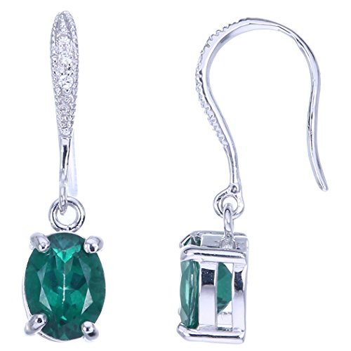 Vir Jewels 1.30 Cttw Green Topaz Dangle Earrings .925 Sterling Silver Rhodium 8X6 Mm Oval #TOP4