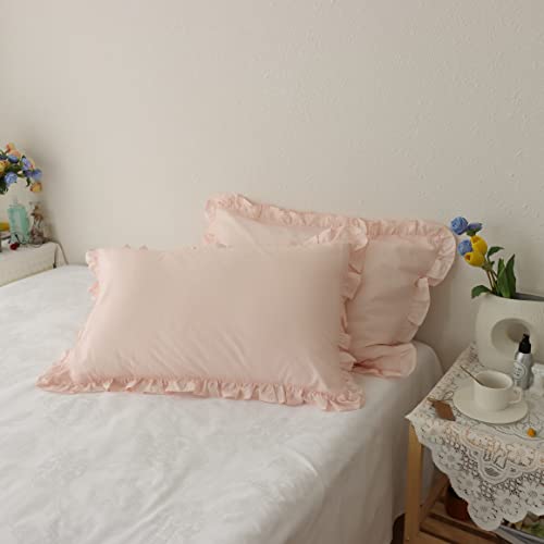 Ranznaz 100% Cotton Ruffle Pillow Shams, Standard/Queen Size,White Euro Pillow Sham With Ruffle Cotton Elegant Pretty Vintage Bed Euro Pillow Cases Cute Plain- 2 Pack (20X30”, Pink) #TOP1