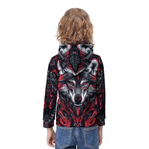 Sweat à capuche loup enfant vêtement chaud avec poches taille 5-13 ans