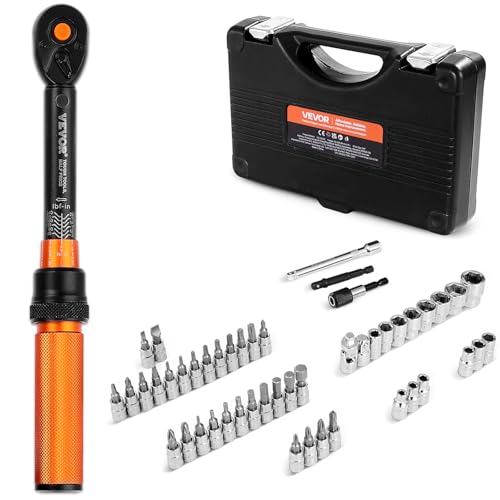 VEVOR 50Pcs Torque Wrench Set, 1/4 Inch Drive, 20-240IN.LB(2.3-27.1Nm), 72-Tooth Inch Pound Click Torque Wrench with Bit Sockets, Adapters, for MTB, E-Bike, Motorcycle