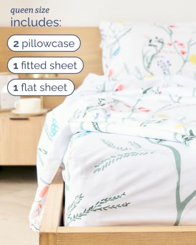 Image of Queen 4 Piece Floral Sheet Set - Soft, Breathable & Cooling - Wild Flower