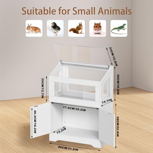 PAKASEPT Hamster Cage, Small Animal Cages with Storage Cabinet, Visual and Ventilated Large Habitats Hamster House for Rat, Guinea Pig, Hedgehog, Gerbil, White - Image 3