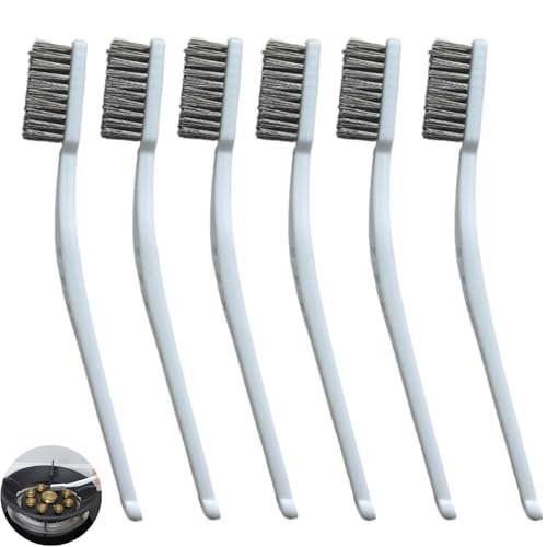 Image of 6 Pack Stainless Steel Wire Brushes Set - Heavy-Duty Rust Removal for Industrial Equipment, Stubborn Grime in Kitchen Ovens, Walnut Carving Gaps (17cm White Handle, Reinforced Bristles)