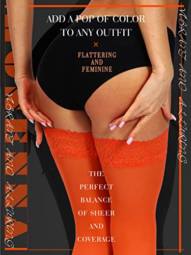 Image of HONENNA Semi Sheer Stay Up Lingerie Thigh High Stockings Lace Top Size A-F