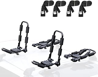 Leader Accessories Folding Kayak Rack 4 PCS/Set J Bar Car Roof Rack for Canoe Surf Board SUP On Roof Top Mount on SUV, Car and Truck Crossbar with 4 pcs Tie Down Straps