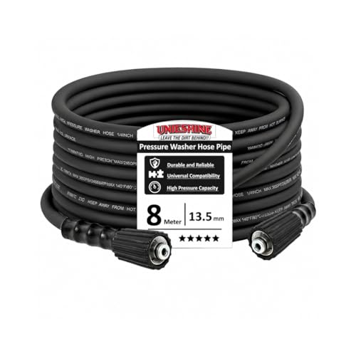 Image of Pressure Washer Hose Pipe, 3500 PSI High Pressure Washer Hose, Molded Durable Pipe Compatible with Starq, Vantro, Aimex, Gaocheng, Agaro, Shakti (8MTR HYDRAULIC)