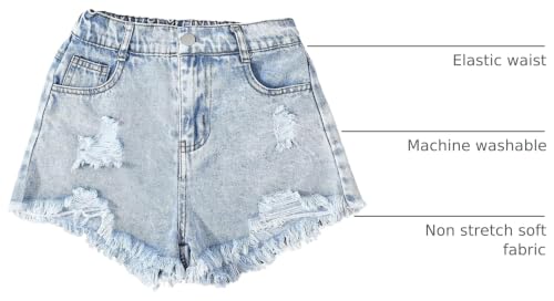 Image of Floerns Girl's Ripped Raw Hem Elastic Waist Straight Leg Denim Shorts with Pockets