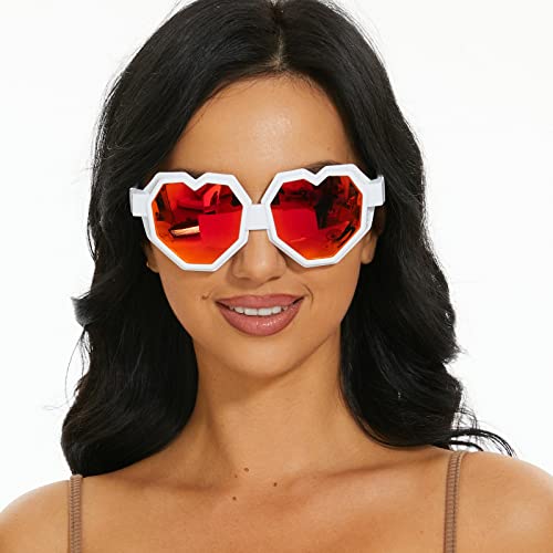 Image of laureles 2Pack Heart Shaped Goggle Y2K Sunglasses Women Fashion One Piece Oversized Love Sun Glasses Men