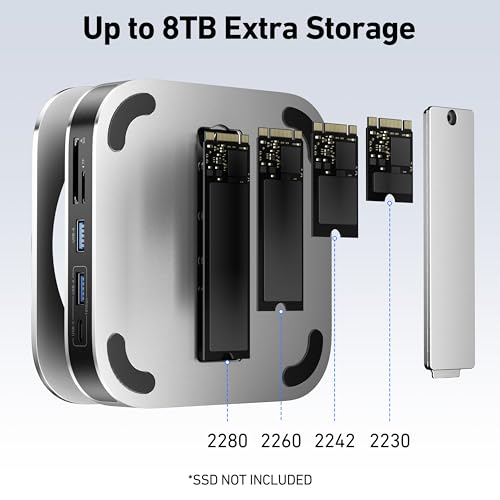 BENFEI Mac mini M4 Dock, Mac mini M4 Stand with NVMe SSD Enclosure, 4K DisplayPort Hub for Mac mini M4 &M4 Pro (2024), 10 Gbps 1 x USB C & 1 x USB A 3.2, 5 Gbps 3 x USB A 3.0, SD/TF 170 MB/s - Image 6