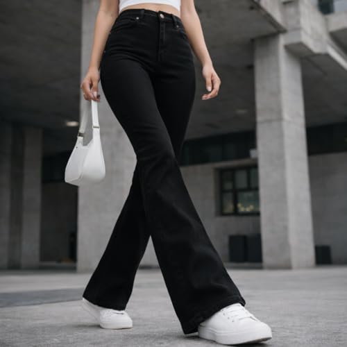 Image of THIRD QUADRANT Women's Wide Leg Fit Mid Rise Jeans || Bootcut Jeans || Wide Leg || Bell Bottom Jean