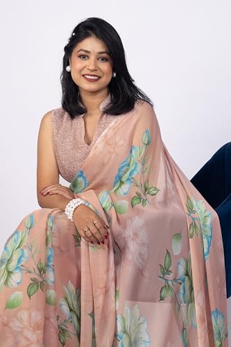 Image of MIRCHI FASHION Women Saree | Chiffon Chevron Zig Zag Printed Office Wear Sari with Blouse