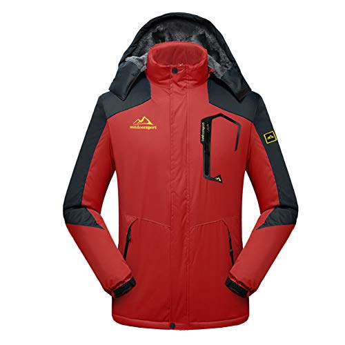 EKLENTSON Men's Winter Fleece Jacket Full Zip Waterproof Ski Snow Jacket Windproof Traveling Mountain Hooded Coat Red,3XL - Image 2