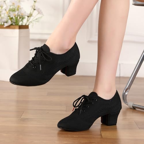 Latin Dance Shoes Women Lace up Ballroom Salsa Tango Practice Teaching,HD01-Black-1.95 Inch,8 US3