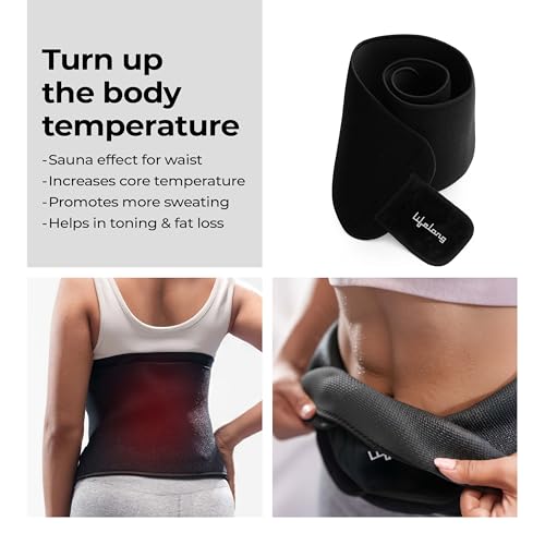 Image of Lifelong Sweat Belt | for Stomach | Men and Women | Non-Tearable Sauna Waist Trainer-Belt | Neoprene Waist Trimmer for Gym, Yoga, Running and Fitness | Adjustable Slimming-Belt (Black, Size L)