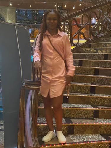 Women's Casual Long Sleeve Button Down Shirts Mini Dress Sexy V Neck T-Shirts Tops Loose Collar Long Blouse Wrap Dress 5