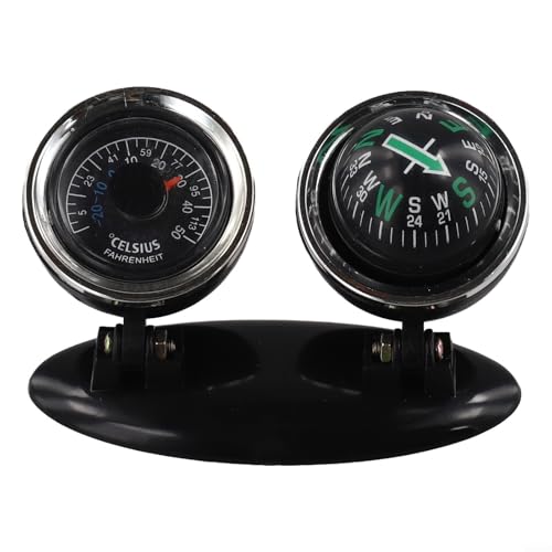 2 in 1 Car Thermometer Compass, Navigation Direction Guide Ball Adjustable Vehicle Mount Dashboard Compass for Marine Boat Car Truck