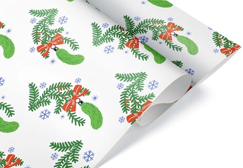 Giftini Pickle Gift Wrap, Foodie Wrapping Paper, For Dill Lovers, Unique Theme Party Decor Winter Holiday Present (Ornament Pickle, One 20 inch x 30 inch sheet)