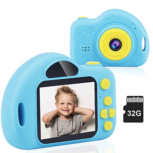 CHUNXU Kids Camera,Digital Video Camera for 3-10 Years Old Girls Boys,32GB SD Card Rechargeable Battery Compact Cameras for Children Birthday (Blue)