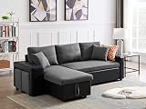 SITHAS Linen Reversible Sectional Couch Pull Out Sleeper Sofa and Chaise with Storage and 2 Steel Ss
