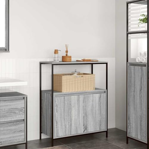 Gecheer Mueble de baño con estantes Gris Sonoma 76,5x35x95 cm,Columna Baño,Armario Baño,Armario Multiusos,Mueble Auxiliar Baño