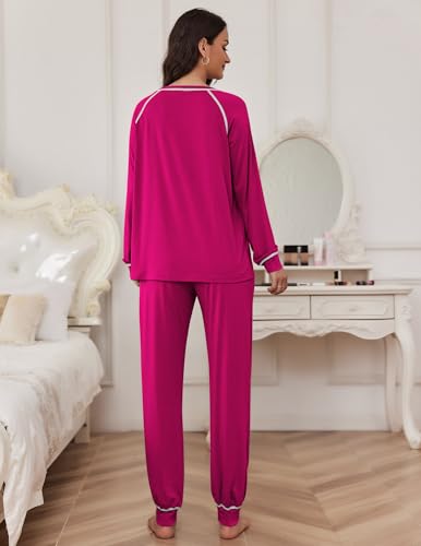 Image of Ekouaer Pajamas Set for Women Soft Comfy Pjs Sets Long Sleeve Sleepwear Loungewear S-XXL