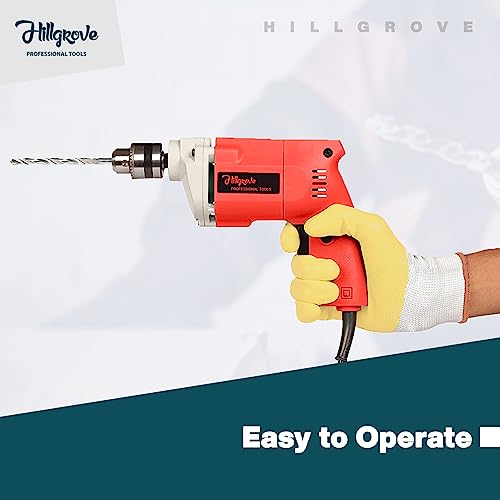 Image of Hillgrove HGCM1014M1 500W Power Drill Machine with 9Pcs All Type Drill Bits for Making Holes in Metal /Wood /Concrete Pistol Grip Drill (10 mm Chuck Size)