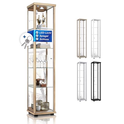 K-Möbel Sammlervitrine (176x37x33cm) - Made in Germany - Vitrinenschrank Buche mit 4...