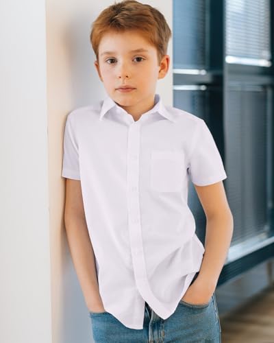 Alimens & Gentle Boy's Short Sleeve Dress Shirts Wrinkle Free Solid Casual Button Down Shirts with Pocket2