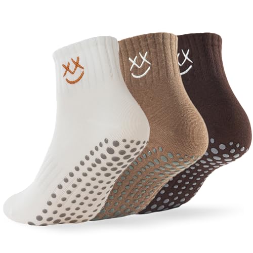 Image of Soxbang 3 /6 Pairs Cute Pilates Socks with Grips,Yoga Socks Barre Sock Non Slip Grip Embroidery for Barre Ballet Workout