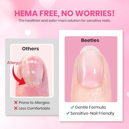 Image of Beetles Heart Gel Top Coat 15ml - Hema Free Glitter Shine No Wipe Top Coat Long-Lasting for Gel Polish, Pink Heart Sparkle Soak Off UV LED Gift for Women