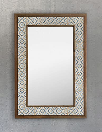 Oscar Stone Decor Masif Çerçeveli Mozaik Taş Ayna 43 Cm X 63 Cm Seramik Desenli Dresuar Aynası