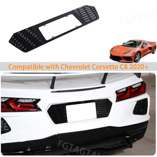 Rear License Frame Compatible with Chevrolet Corvette C8 2020-2025, Aluminum License Plate Frame Grill Vent Insert, License Plate Trim Base Accessories (Bright Black)