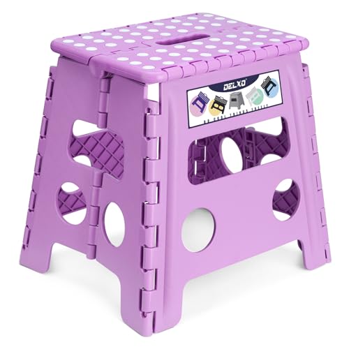 Image of Delxo 13 inch Folding Step Stool, Non-Slip Foldable Stools Up to 300 LBS, Step Stool with Handle, Lightweight for Kitchen, Bathroom, Bedroom, Garden, Light Purple, 1PC
