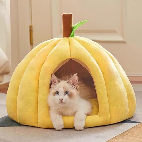 猫ベッド 猫用ハウス ペットベッド 犬用 小型犬 ペットハウス ドーム型 冬 L 丸型 ふわふわ 柔らかい 保温 暖かい あったか ペットマット ペットクッション 猫 イエロー ねこ おしゃれ 可愛い 洗える 通年利用 ペットハウス ペット用品 (イエロー