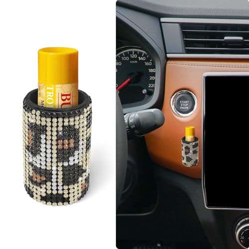 Image of Upright Car Chapstick Holder, Bling Insulating Lip Balm Holder,Rhinestone Car Accessories for Women Interior ,Suitable for Most Vehicles. (Leopard print)